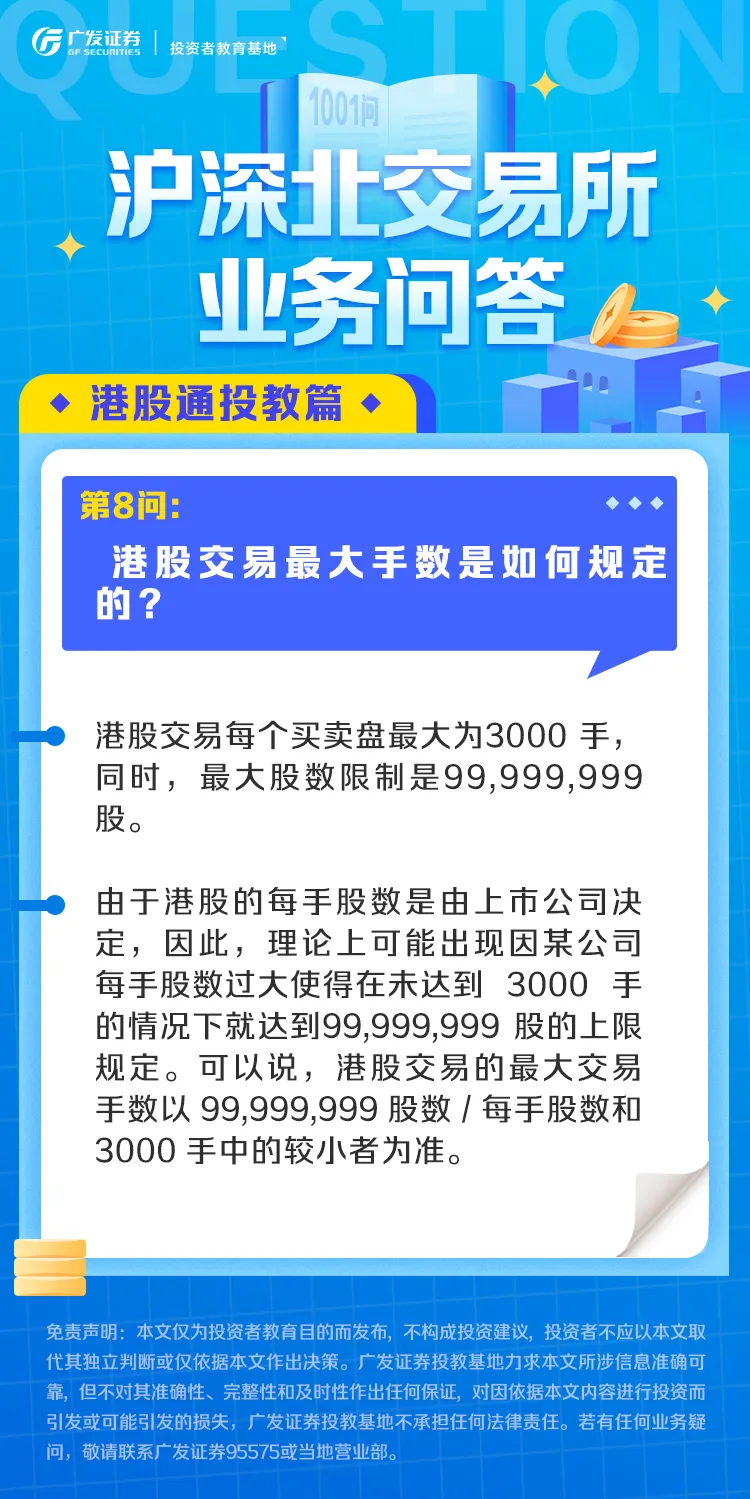 业务问答丨港股通篇（8）：港股交易最大手数是如何规定的？