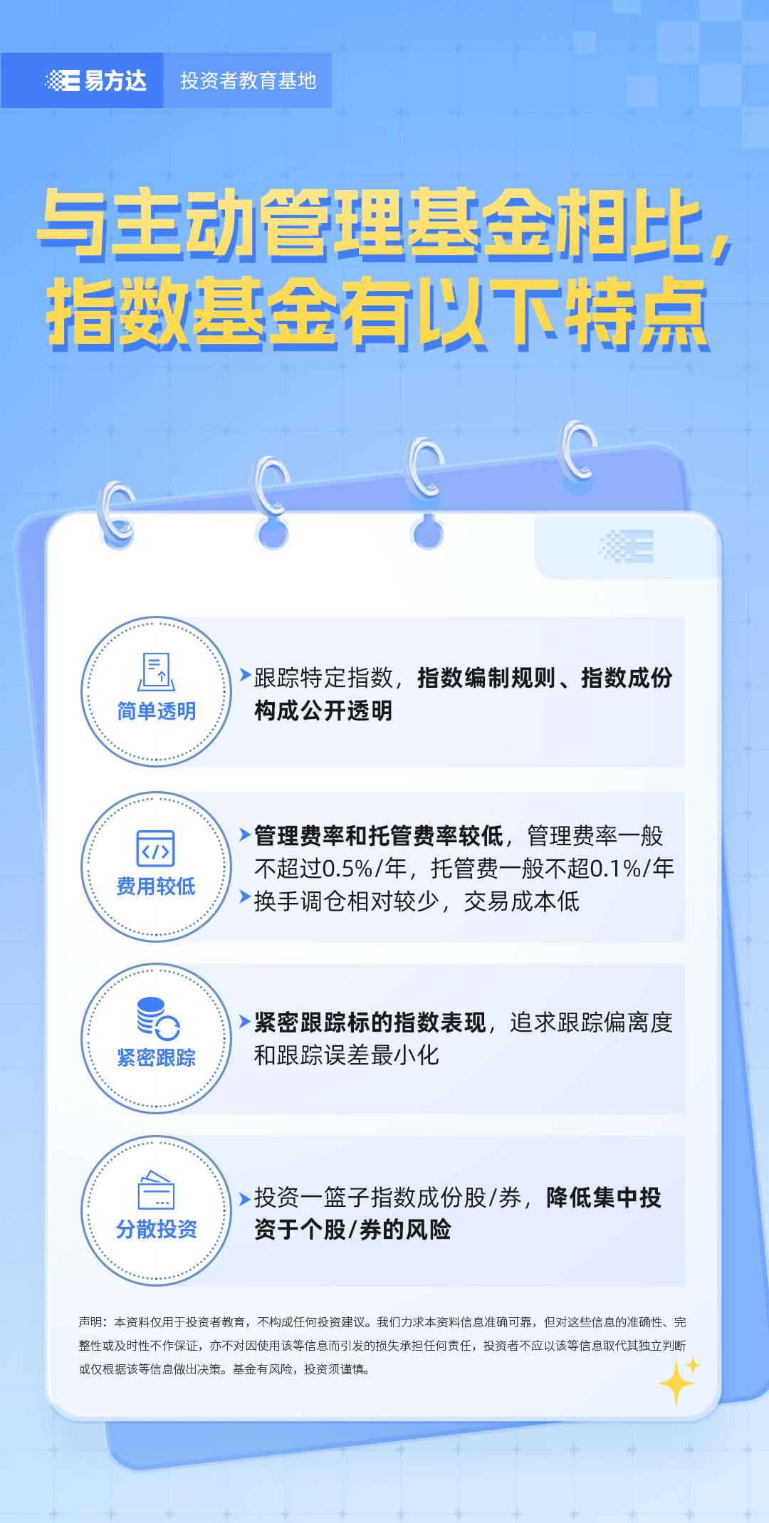 8.与主动管理基金相比，指数基金有以下特点